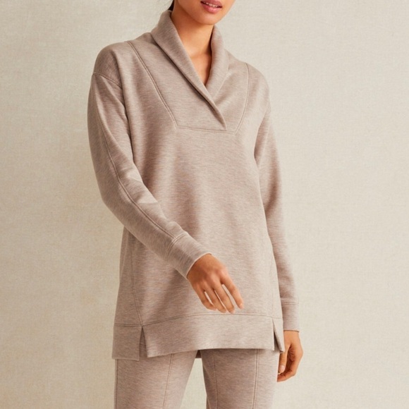 haven Tops - Women’s Haven Well Within tan pullover fleece shawl collar top soft oversized XS